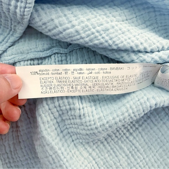 ZARA Blue Pastel Babydoll Cotton V Neck Button Front Long Sleeves Blouse Top. - Picture 4 of 11